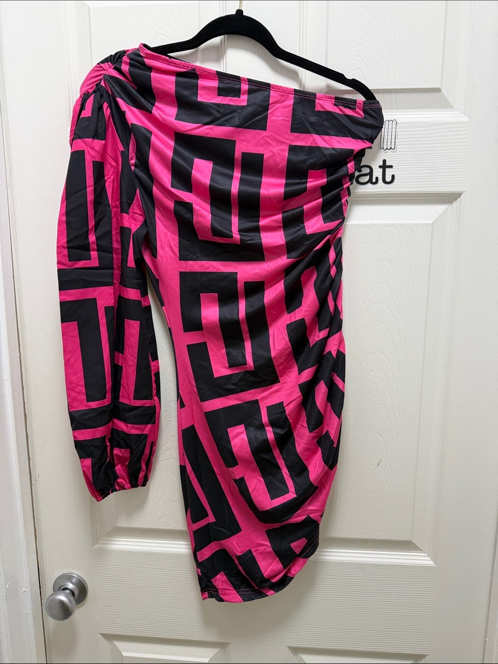 SHEIN Pink & Black Asymmetrical One-Shoulder Geometric Skirt
